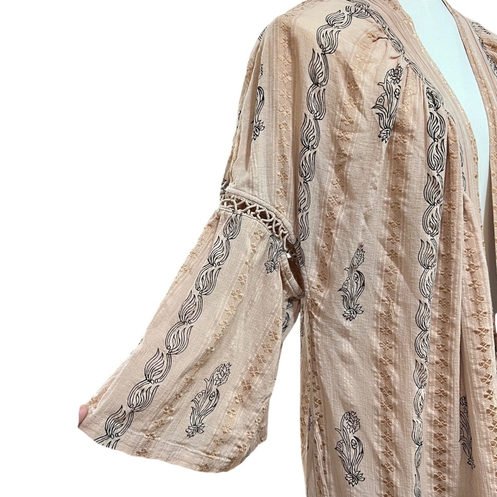 Free People New Romantics Pink Cotton Gauze Embroidered Kimono Wrap Top Small - Picture 3 of 12